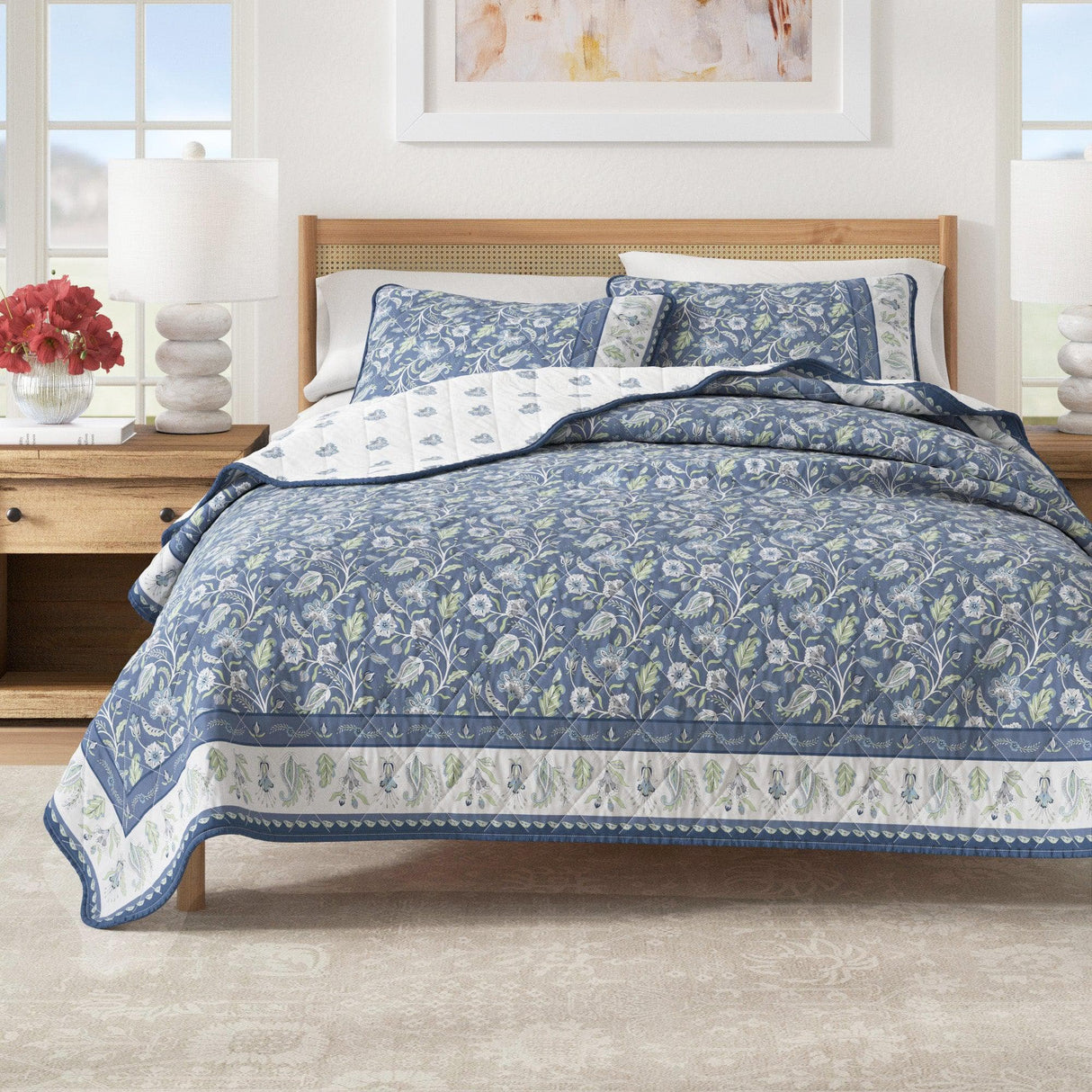 Indira Floral Boho Printed Cotton Quilt Set