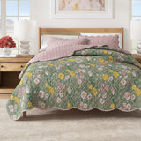 Floral Print & Scalloped Edge Cotton Quilt Set - Gwen Collection