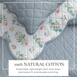 Katrin Floral Print & Scallopeded Edge Cotton Quilt Set