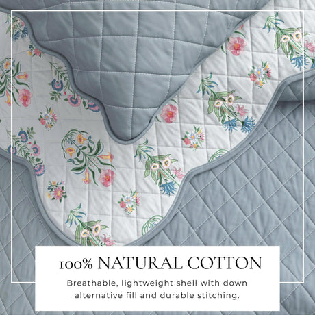 Katrin Floral Print & Scallopeded Edge Cotton Quilt Set