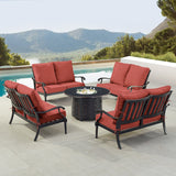 Black Aluminum Fire Table Set with Four Deep Seating Loveseats