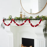 Hand Felted Wool Christmas Garland and Bunting - Red, Maroon, and Cream Balls - 6' Arcadia Home