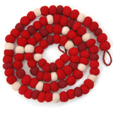 Hand Felted Wool Christmas Garland and Bunting - Red, Maroon, and Cream Balls - 6' Arcadia Home