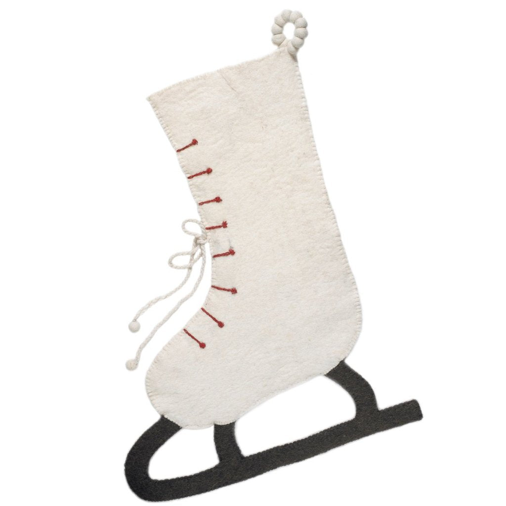 Ice Skate Hand Felted Wool Cream Christmas Stocking Skate Arcadia Home