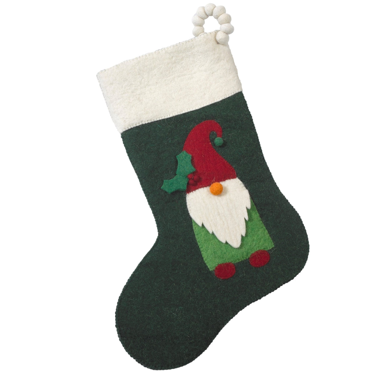 Gnome Green Hand Felted Wool Christmas Stocking Arcadia Home