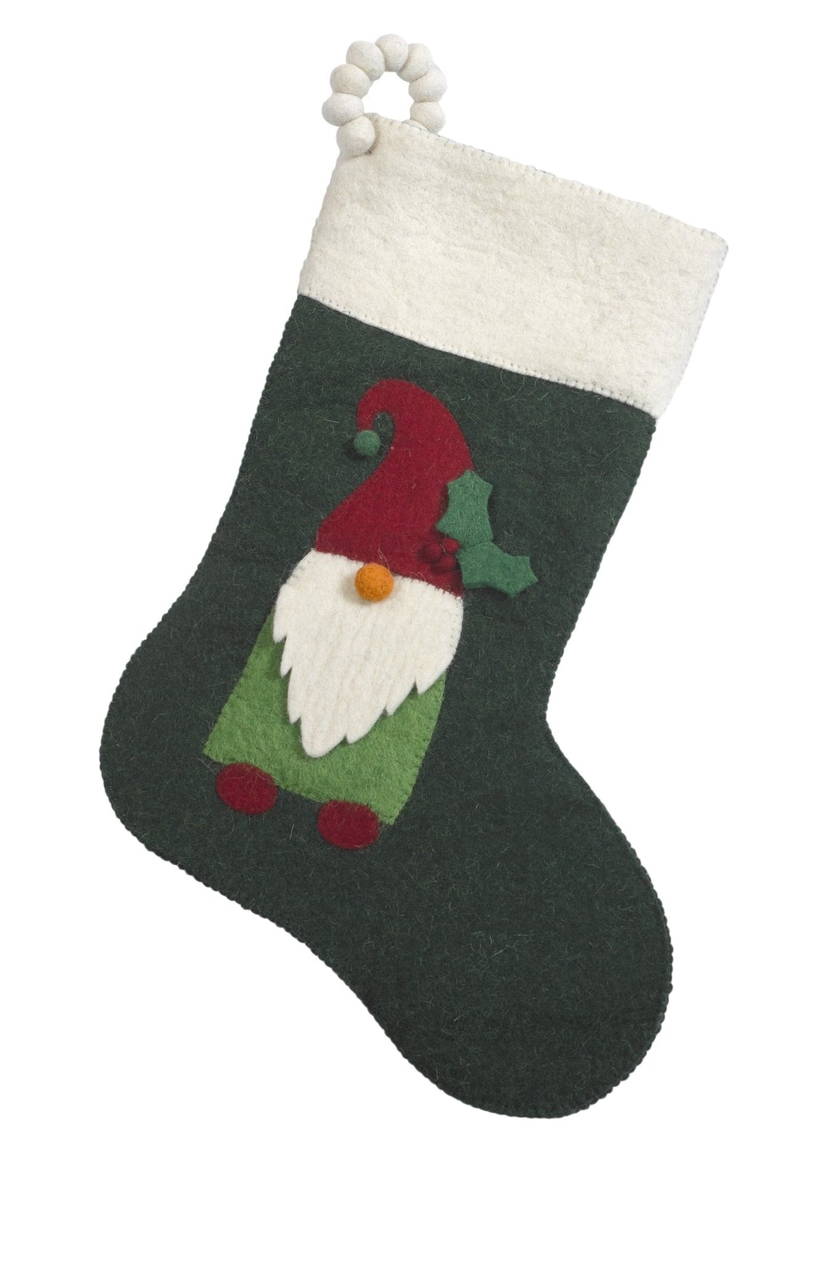 Gnome Green Hand Felted Wool Christmas Stocking Arcadia Home