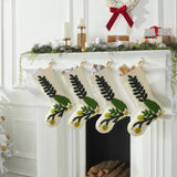 Hand Felted Wool Christmas Stocking - Green Leaves Cream Arcadia Home