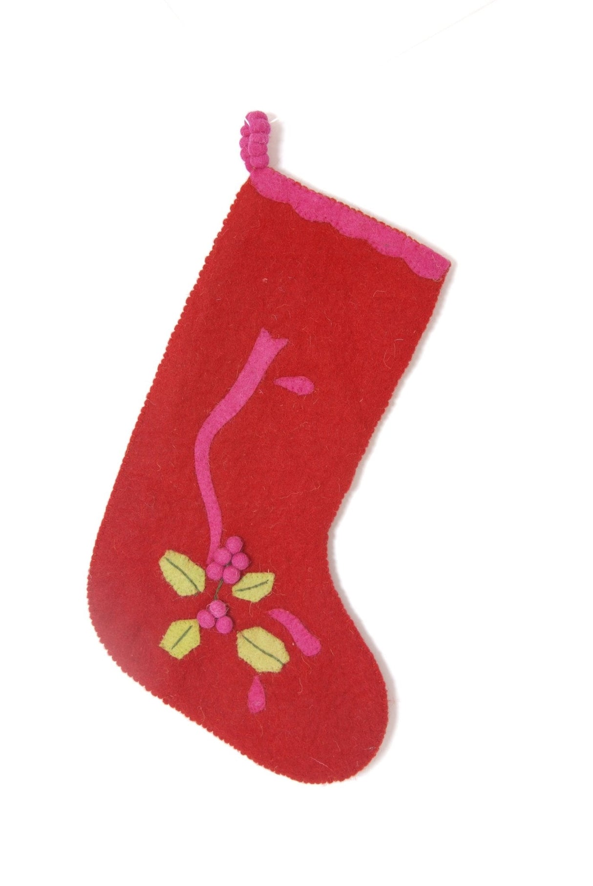 Holly Berry Red Hand Felted Wool Christmas Stocking Arcadia Home