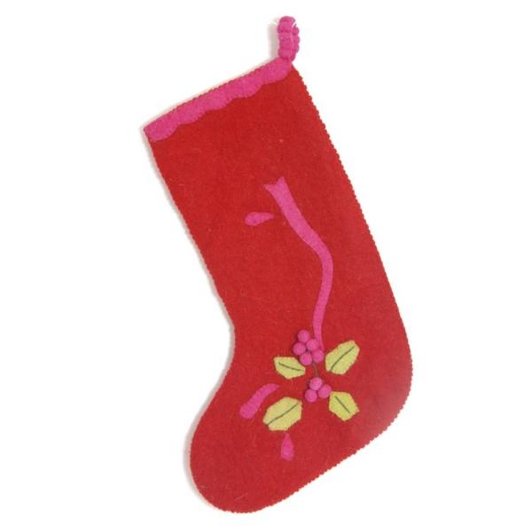 Holly Berry Red Hand Felted Wool Christmas Stocking Arcadia Home