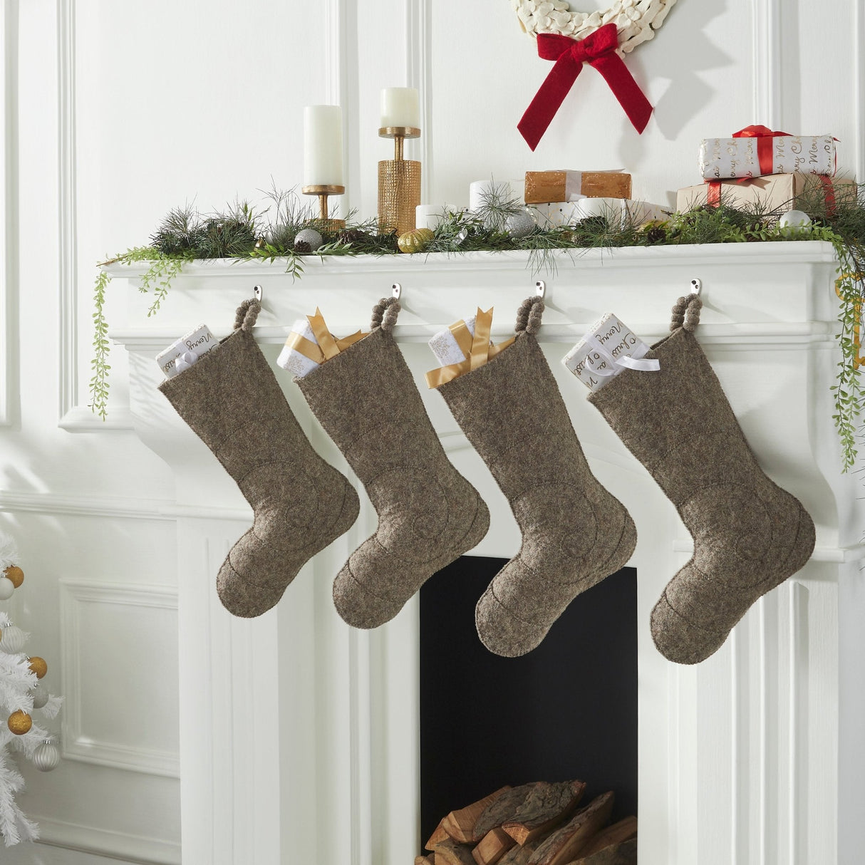Hand Felted Wool Christmas Stocking - Spiral Grey Arcadia Home