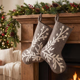 Hand Felted Wool Christmas Stocking, Stars and Branch Gray