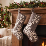 Hand Felted Wool Christmas Stocking, Stars and Branch Gray