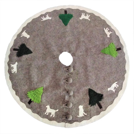 Hand Felted Wool Dogs and Trees Gray XL Christmas Tree Skirt 72"
