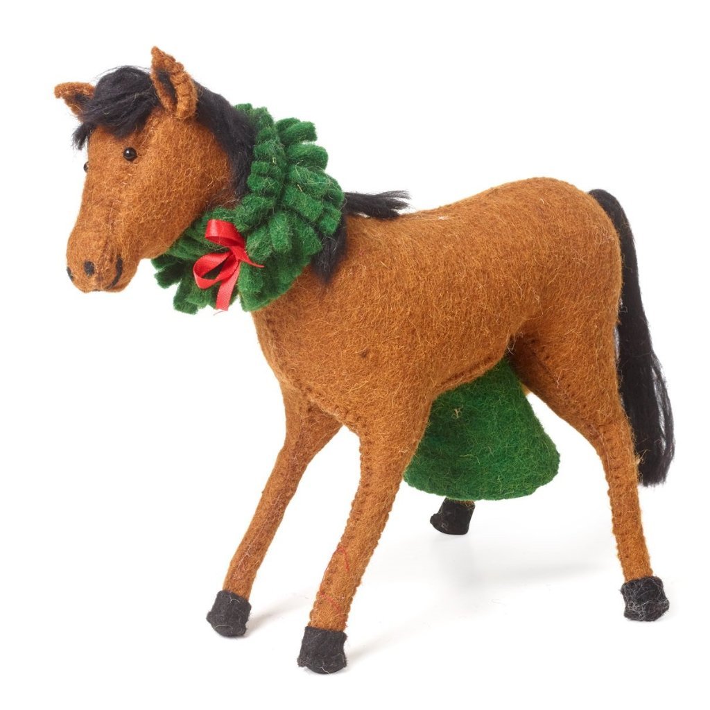Hand Felted Wool Horse Wreath Christmas Tree Topper Arcadia Home