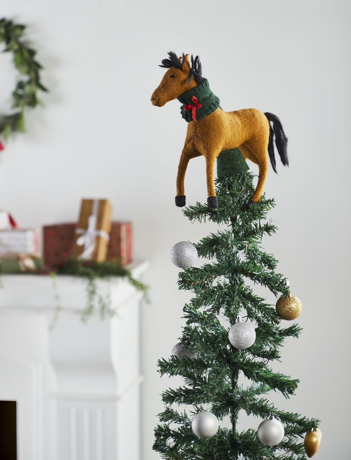 Hand Felted Wool Horse Wreath Christmas Tree Topper Arcadia Home