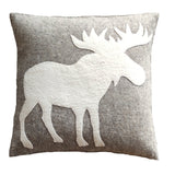 Hand Felted Wool Pillow - Cream Moose Silhouette Gray - 20"
