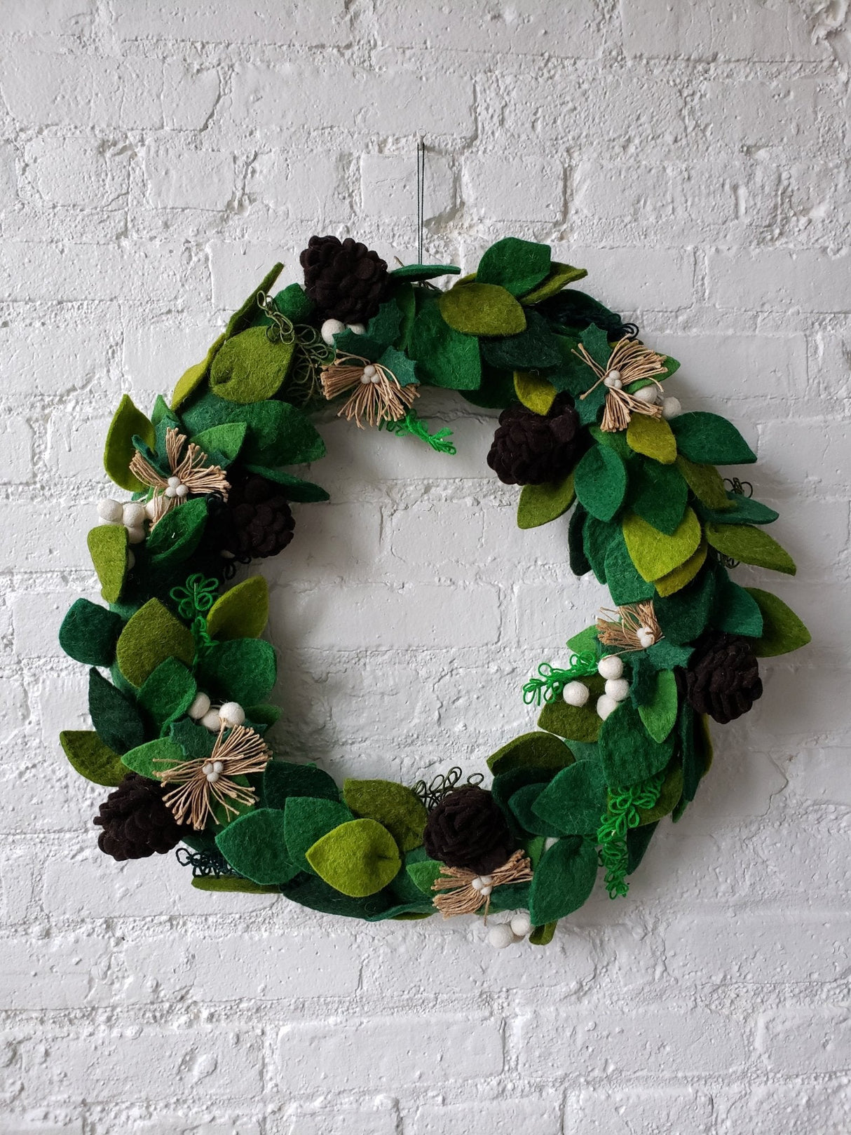 Hand Felted Wool Wreath Cream Berries - 20" Arcadia Home