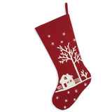 Snowy Village Embroidered Scene Red Handmade Christmas Stocking Arcadia Home
