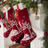 Snowy Village Embroidered Scene Red Handmade Christmas Stocking Arcadia Home