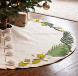 Handmade Christmas Tree Skirt Felt - Greenery Border Cream