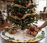 Handmade Christmas Tree Skirt Felt - Greenery Border Cream
