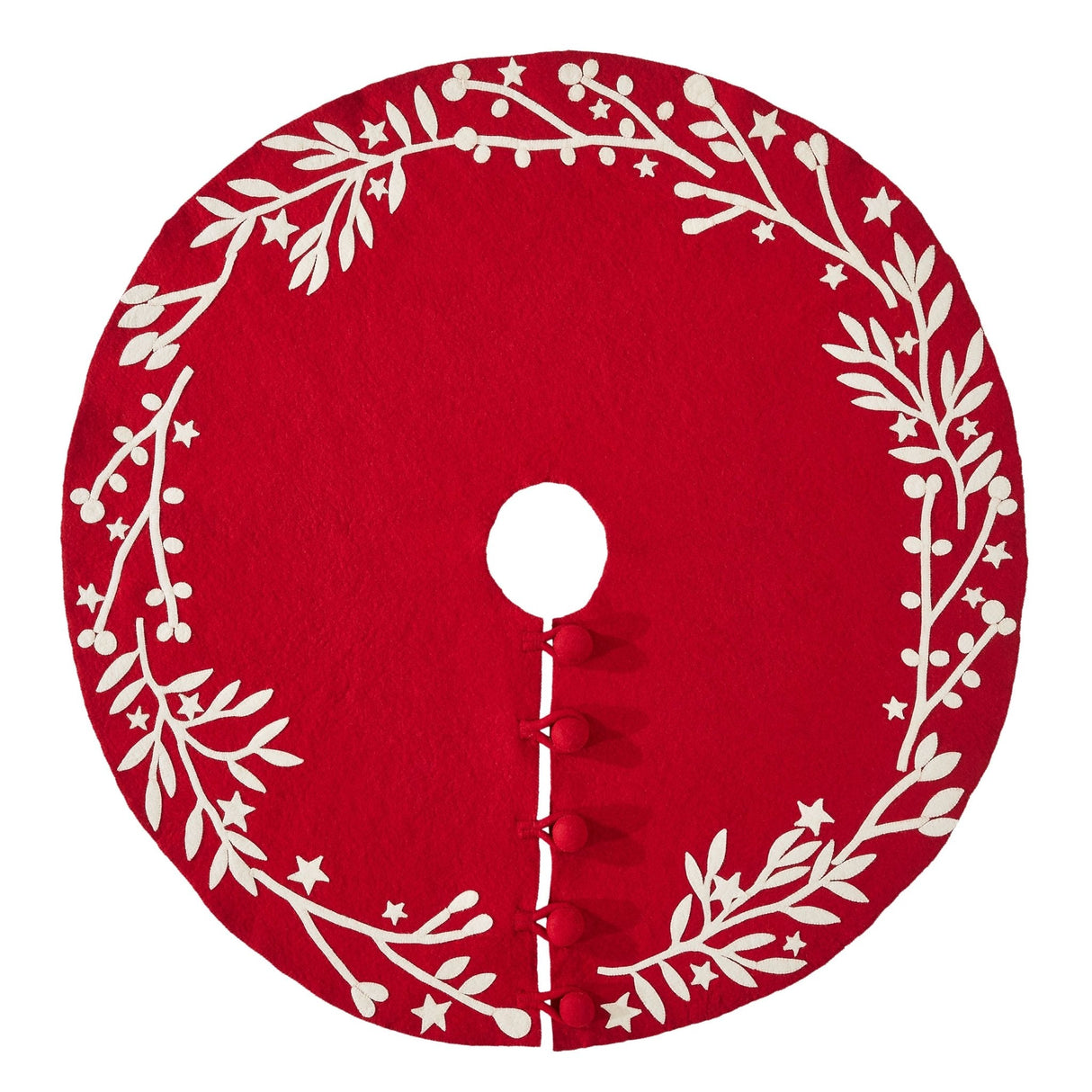 Handmade  Felt Branches and Stars Red Christmas Tree Skirt 60" Arcadia Home