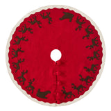 Handmade Felt Sleigh and Reindeer Red Christmas Tree Skirt 60" Arcadia Home