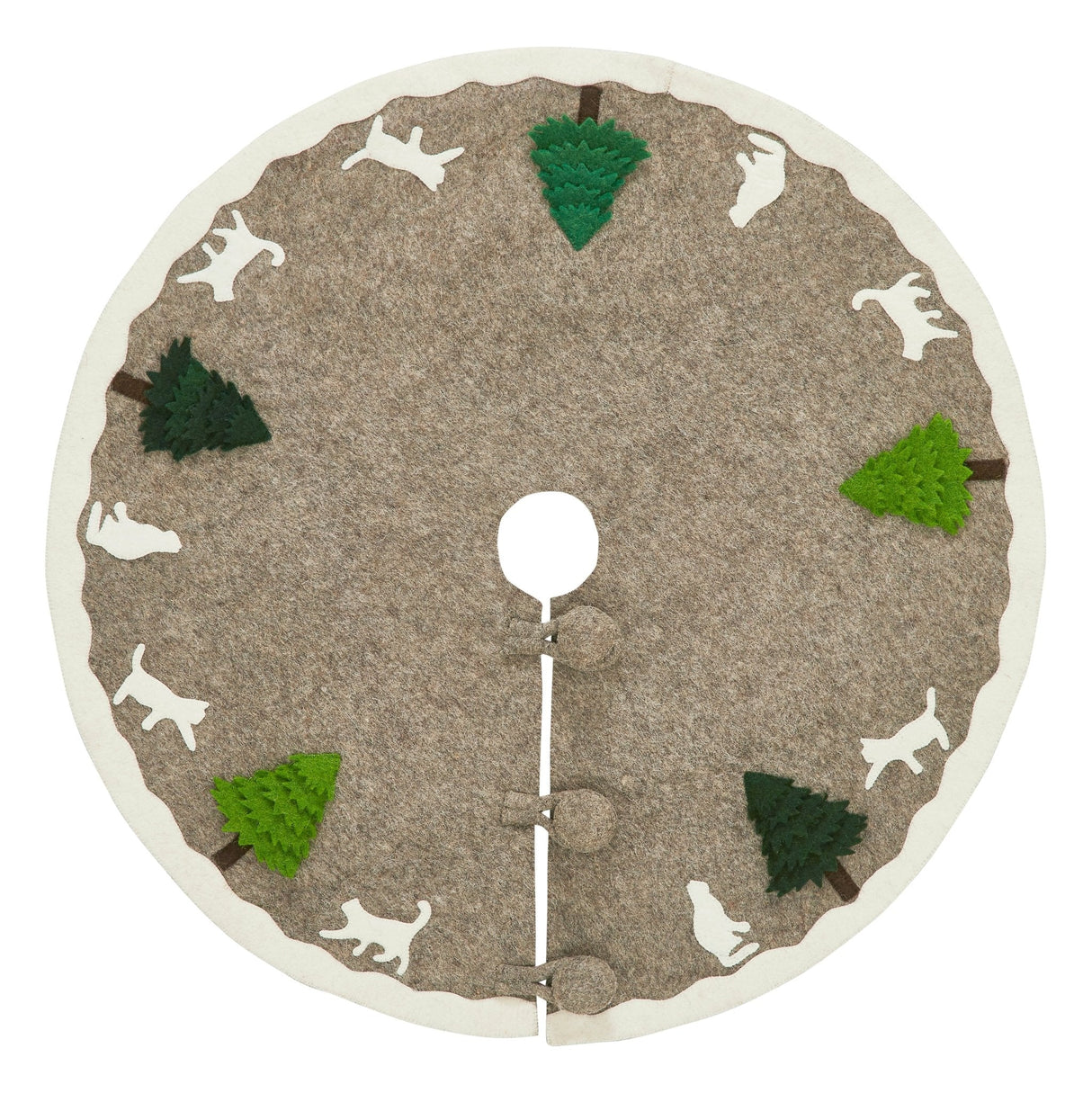 Handmade Felted Cats and Green Trees Grey Christmas Tree Skirt 36",  Arcadia Home