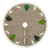 Handmade Felted Cats and Green Trees Grey Christmas Tree Skirt 36",  Arcadia Home