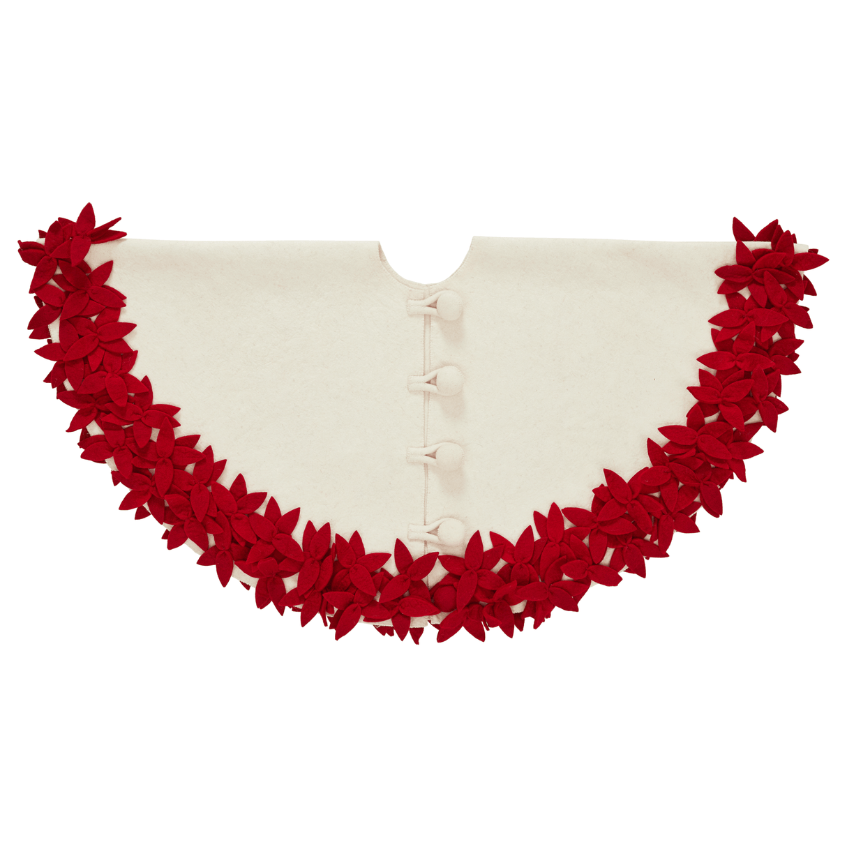 Handmade Felted Wool Red Flowers Christmas Tree Skirt - 64" Arcadia Home