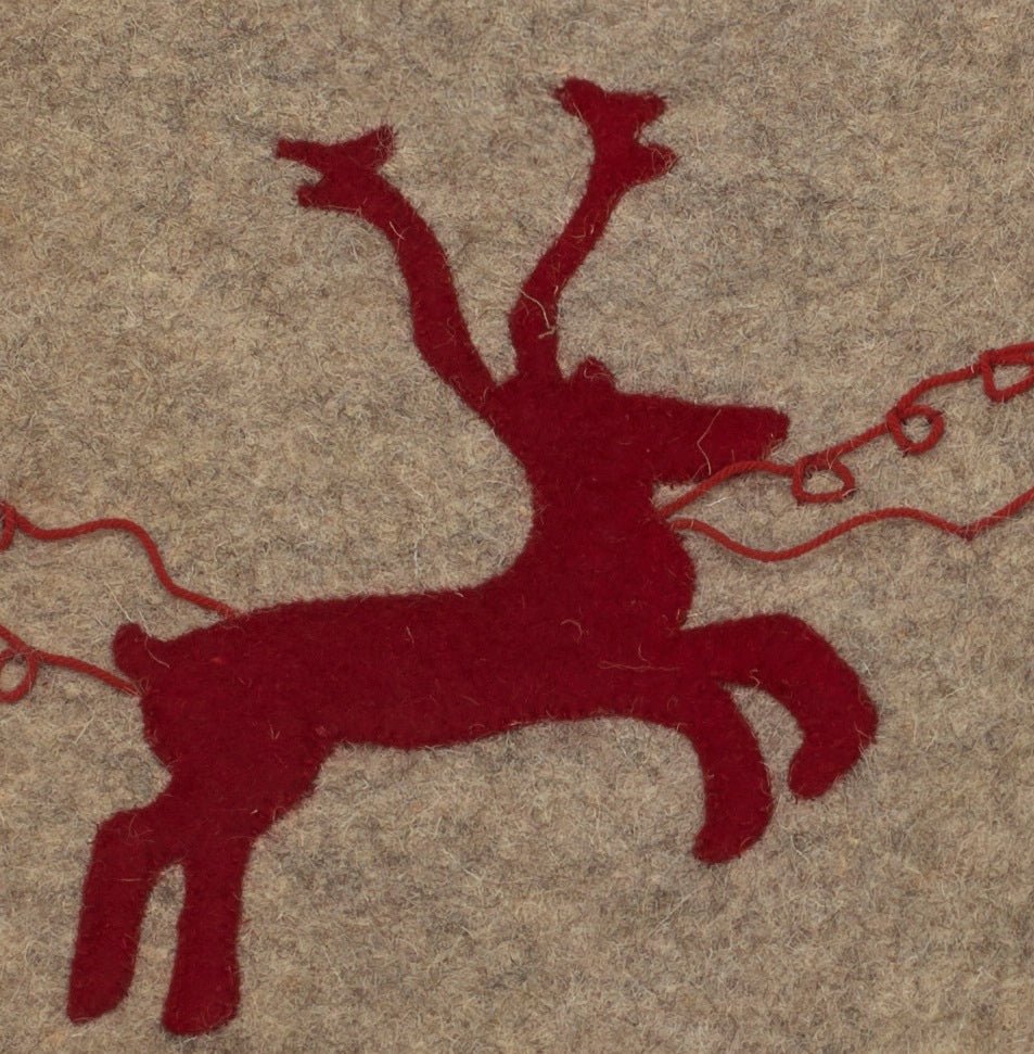 Gray Hand Felted Wool Christmas Table Runner - Reindeer and Sleigh - 16"x44" Arcadia Home