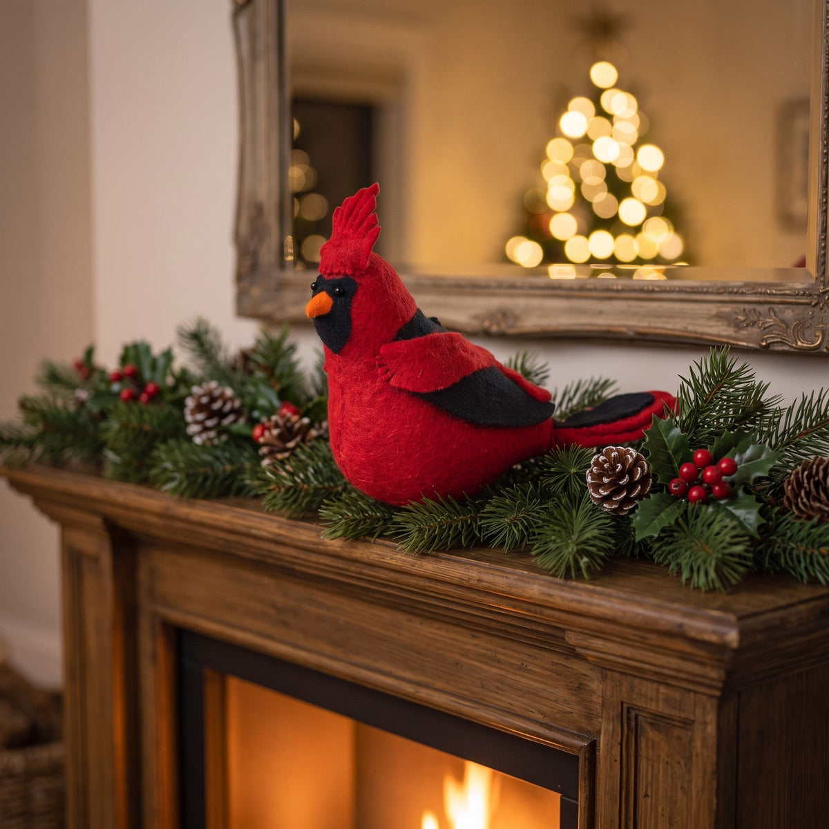 Handmade Hand Felted Wool Christmas Tree Topper - Cardinal