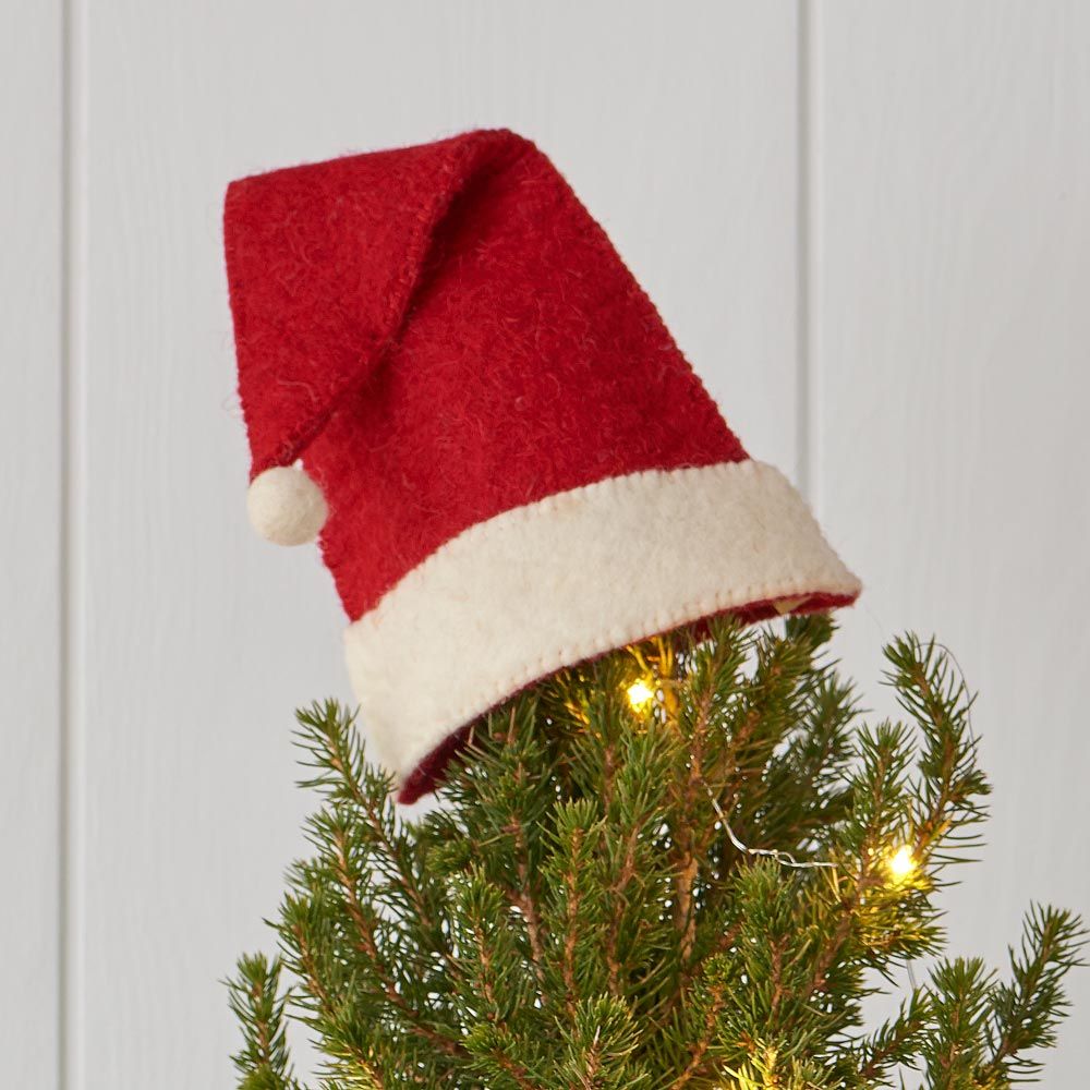 Handmade Hand Felted Wool Christmas Tree Topper - Santa Hat Arcadia Home