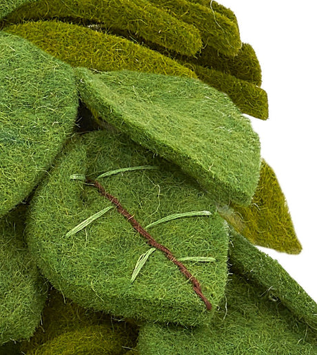 Handmade Hand Felted Wool Wreath - Green Leaves Embroidery - 14"