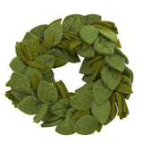 Handmade Hand Felted Wool Wreath - Green Leaves Embroidery - 14"