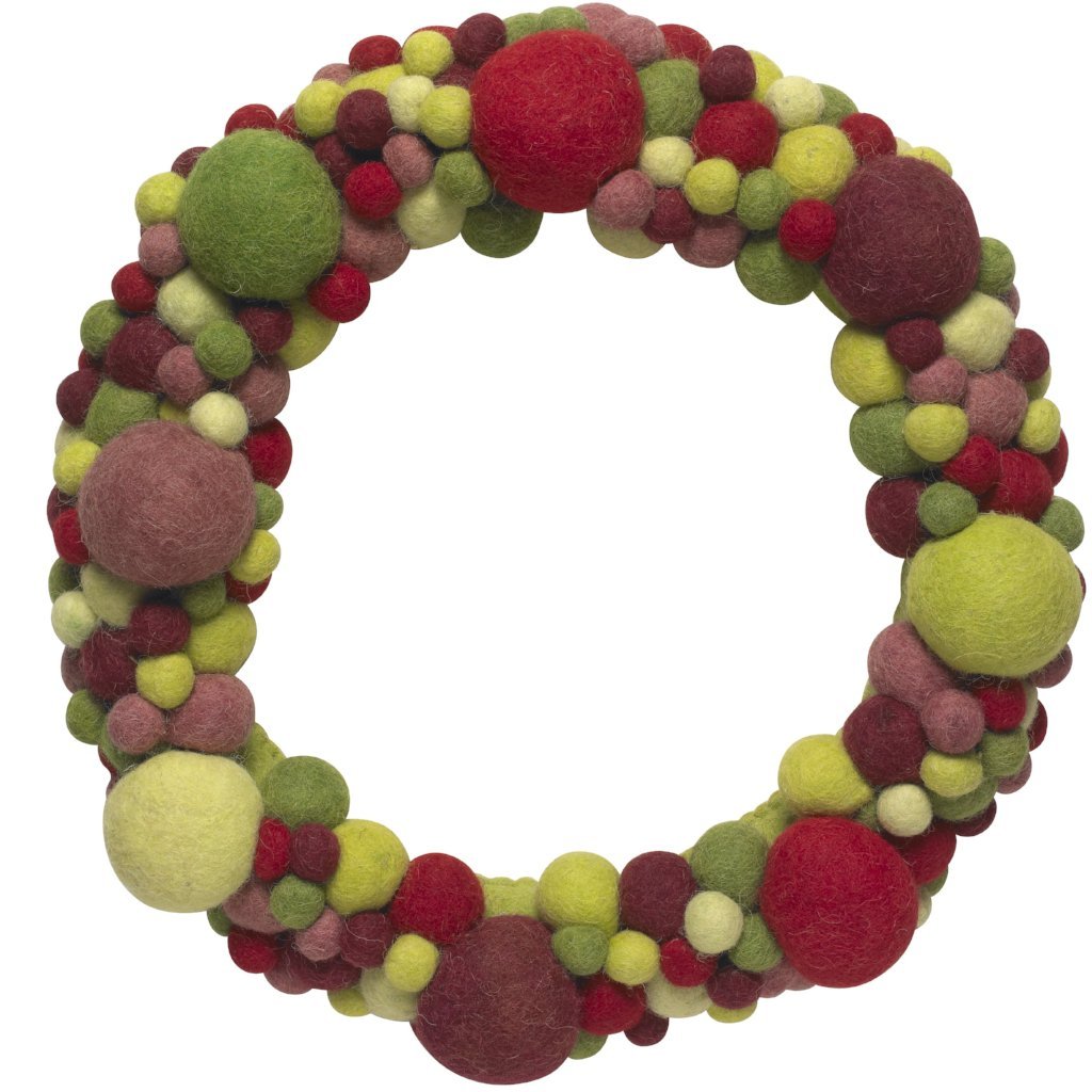 Handmade Hand Felted Wool Wreath - Multicolor Ball - 14" Arcadia Home