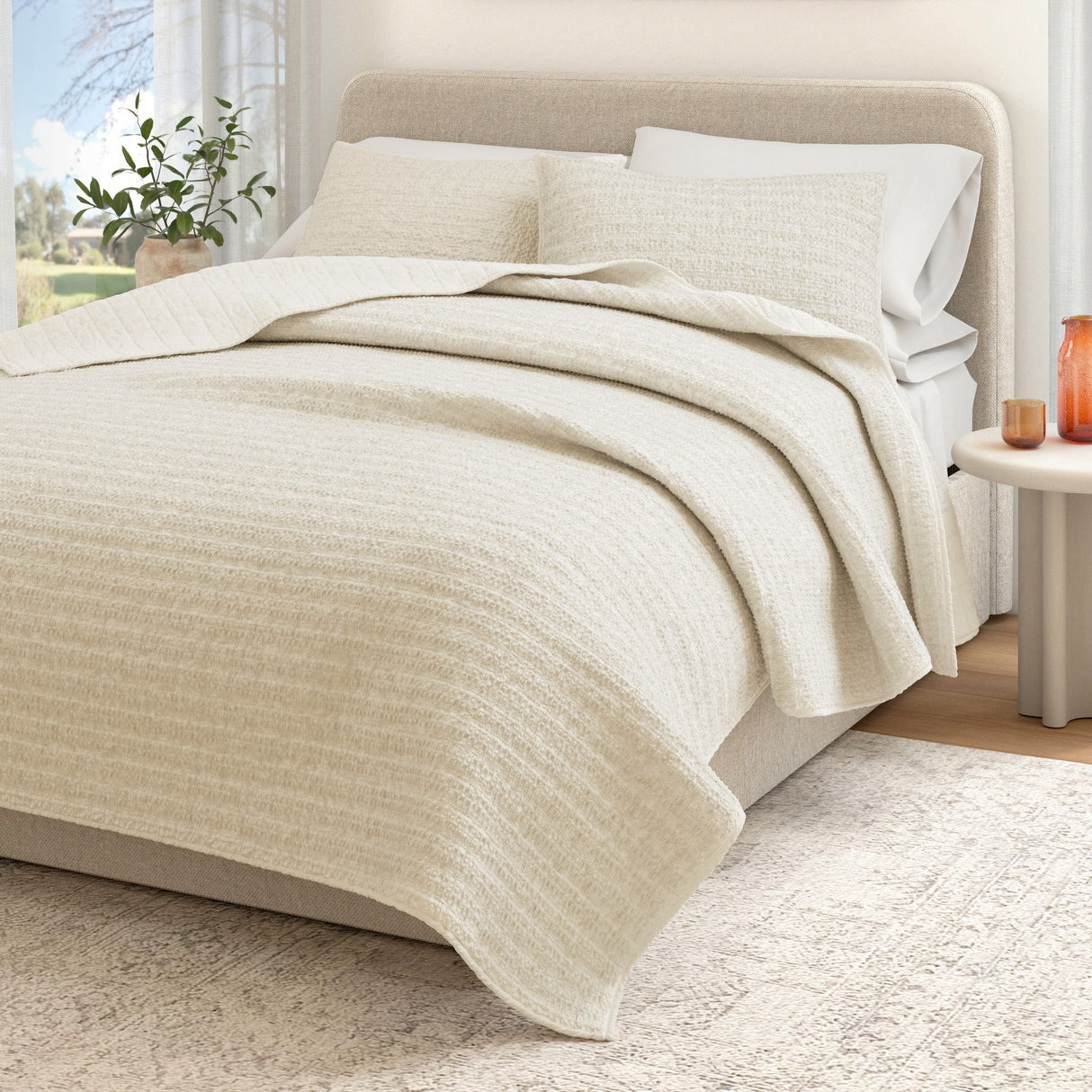 Cotton Honeycomb Waffle Garment Washed Quilt Set