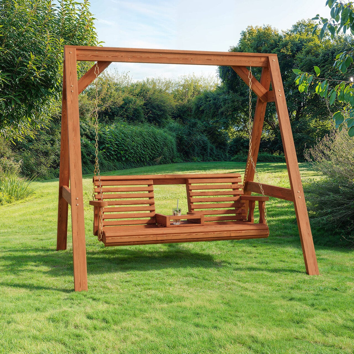 Amish Casual Console Porch Swing with A-Frame Stand