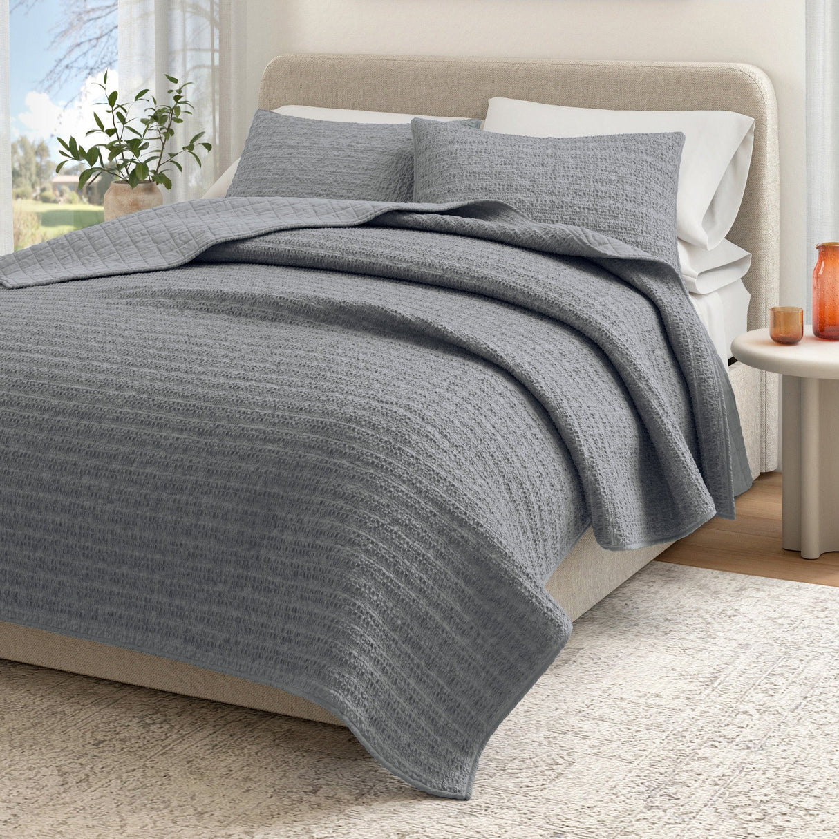Cotton Honeycomb Waffle Garment Washed Quilt Set