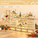 Light Up Table Xmas Wooden Store Holiday Decoration,Christmas Advent Calendar with Countdown Drawer, Village