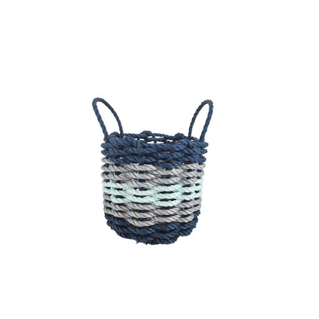 Five Stripe Rope Storage Basket Navy Blue, Light Gray, Seafoam