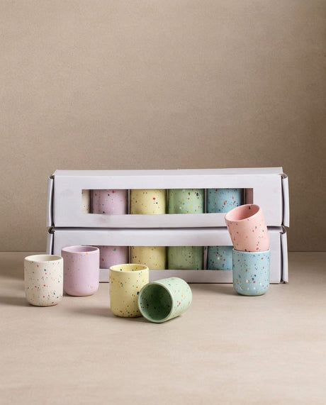 Set of 6 Espresso Cups /Egg Cups stoneware ceramic — Party Collection mix color