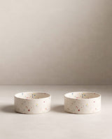 Set of 2 White Medium stoneware ceramic Pet Bowls — Party Collection