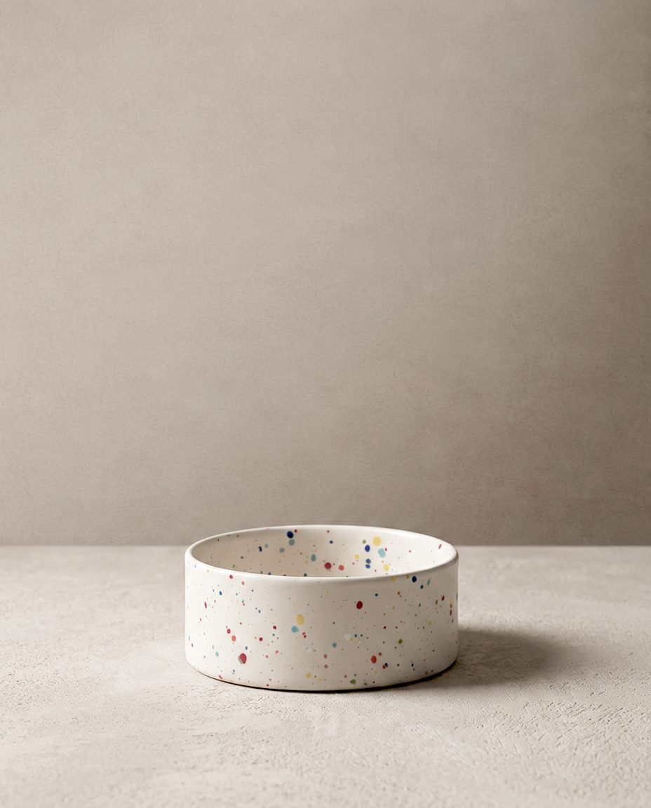 Set of 2 White Medium stoneware ceramic Pet Bowls — Party Collection