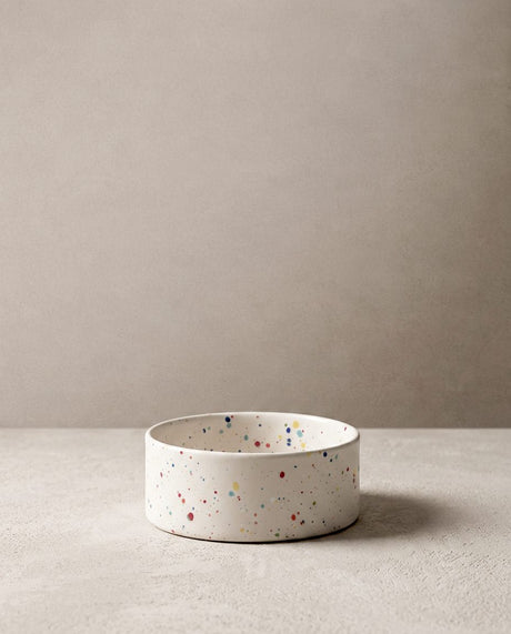 Set of 2 White Medium stoneware ceramic Pet Bowls — Party Collection