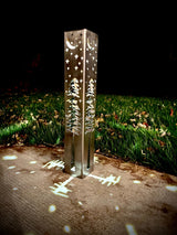 4-Sided Night Sky Pine Tree Solar Pillar - Steel