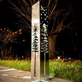 4-Sided Night Sky Pine Tree Solar Pillar - Steel