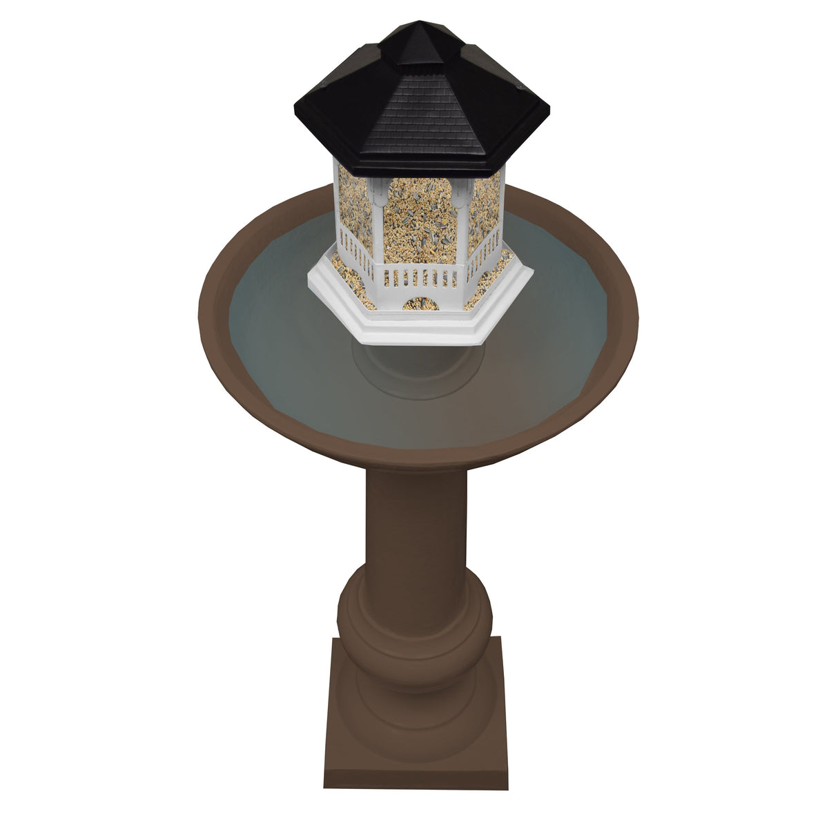 Modern Round Cast Aluminum Metal 40-in Bird Bath and Bird Feeder Combo