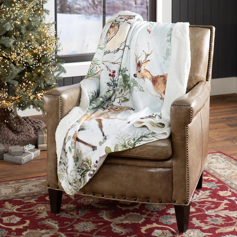 Cozy and elegant Winter Forest Sherpa Fleece Throw Blanket