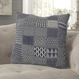 Artisan Hand Loomed Cotton Square Pillow, Indigo Blocks